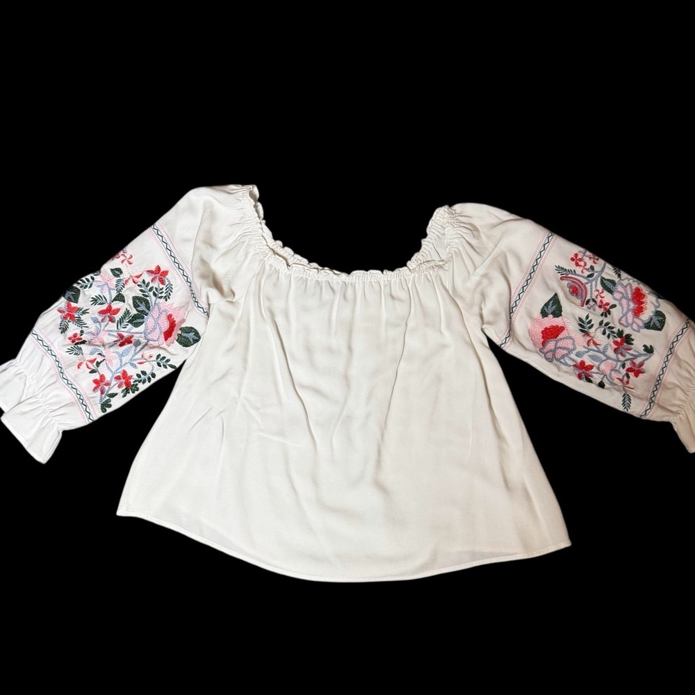 Sugar Lips Off-Shoulder Embroidered Boho Peasant Top Size Large - Picture 2 of 11